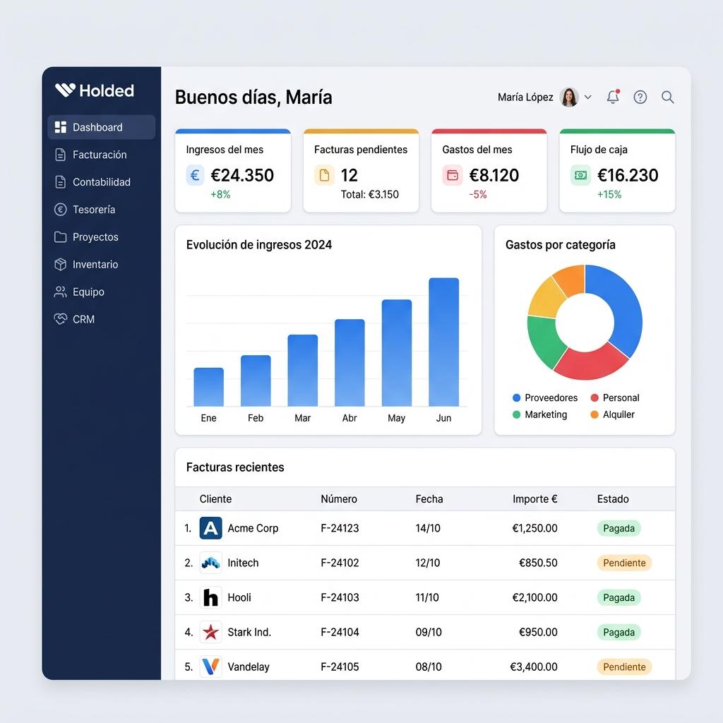 Dashboard principal de Holded ERP