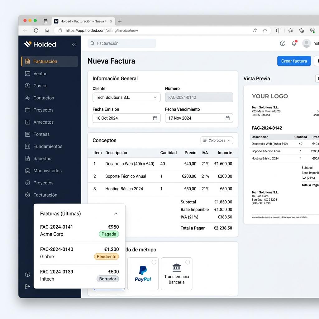 Módulo de facturación de Holded — creación de facturas